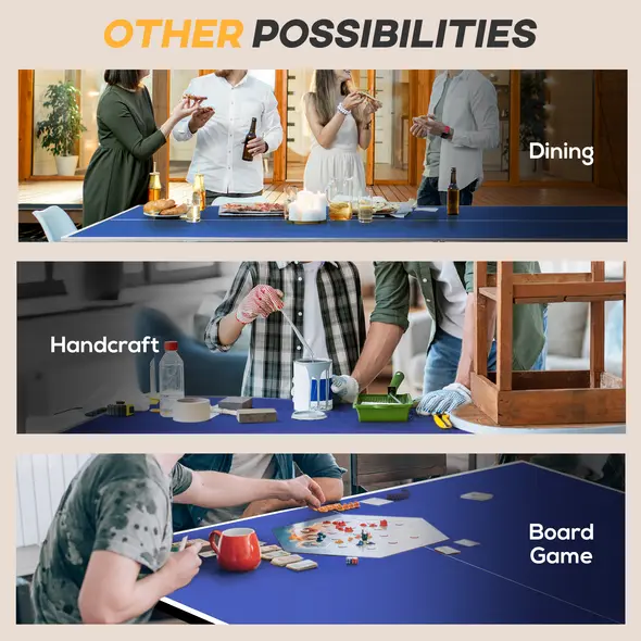 SPORTNOW 9FT Foldable Table Tennis Table, with Cover, Net, Paddles, Balls - Blue - 8