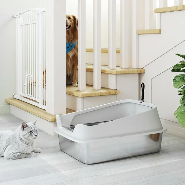 PawHut XL Stainless Steel Cat Litter Box with High Sides, Metal Scoop, 60 x 40 x 30 cm - 9