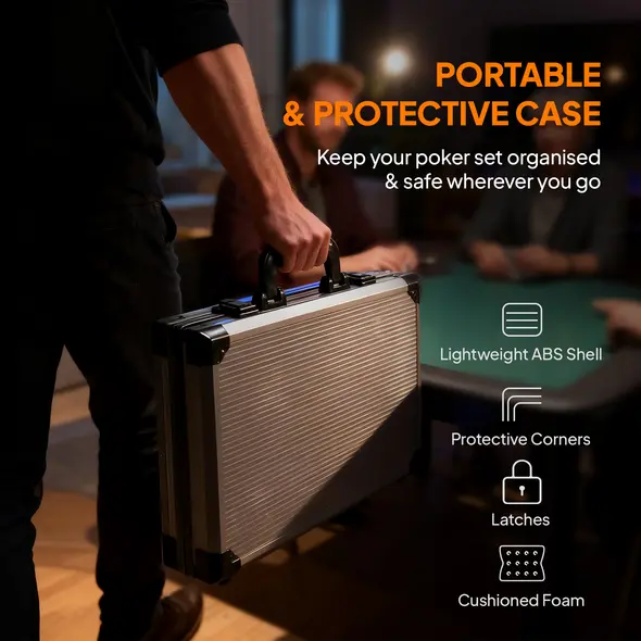 SPORTNOW 400-Piece Poker Chips Set with Lightweight ABS Case, Casino Texas Holdem Poker Set with Mat, 11.5g Numbered Poker Chips, Two Decks of Cards, Dealer, Five Dices, Grey - 6