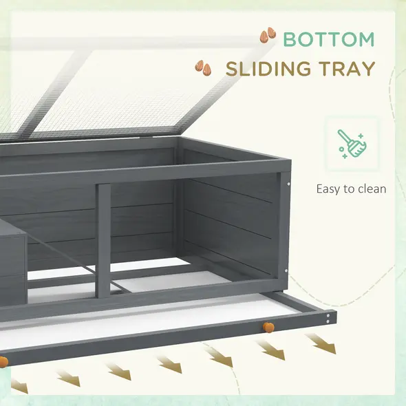 PawHut Wooden Hamster Cage with Sliding Tray, Openable Top, Hut for Syrian Hamster, Grey - 6