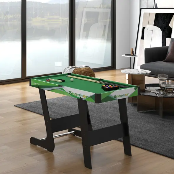 SPORTNOW 104cm Folding Mini Pool Table Set with 2 Cues, 16 Balls, Chalk, Triangle, Brush, Green - 8