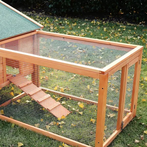 PawHut Wooden Guinea Pigs Hutches W/ Ramp-Golden Red - 8