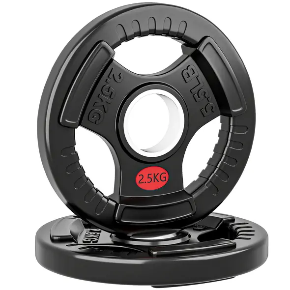 SPORTNOW Olympic Weight Plates, 2"/5cm Weight Disc Pair with Tri-Grips, 2 x 2.5kg Dumbbell Plates for Weightlifting and Strength Training Home Gym Fitness Workout, Black - 1