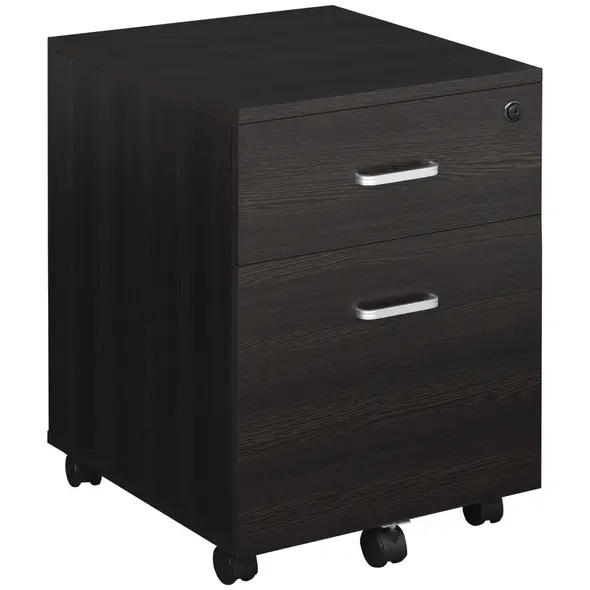 Vinsetto 2-Drawer Locking Office Filing Cabinet w/ 5 Wheels Rolling Storage Hanging A4 Cupboard Home Organisation Black Wood Grain - 1