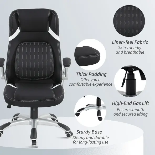 Vinsetto Linen-Look Office Chair, with Adjustable Height and Tension - Black - 9