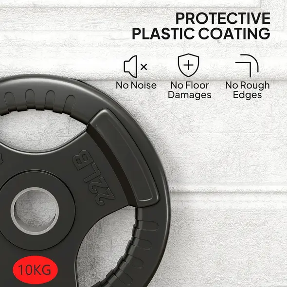 SPORTNOW Olympic Weight Plates, 2"/5cm Weight Disc Pair with Tri-Grips, 2 x 10kg Dumbbell Plates for Weightlifting and Strength Training Home Gym Fitness Workout, Black - 6