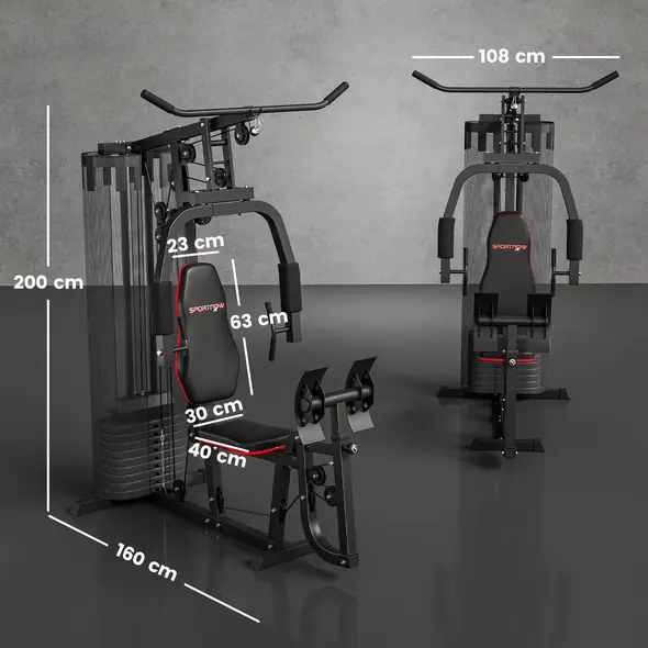 SPORTNOW Weights Machine, Multi Gym with 45kg Weight Stack, Compact Home Gym Leg Press Machine for Full Body Training - 3