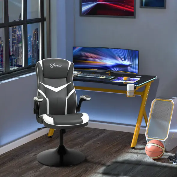 Vinsetto Gaming Chair Ergonomic Computer Chair with Adjustable Height Pedestal Base, Home Office Desk Chair PVC Leather Exclusive Swivel Chair Grey - 2