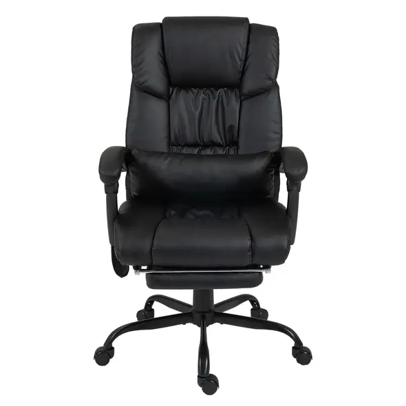 Vinsetto 6-Point Massage Office Chair, PU Leather Desk Chair with Adjustable Height and Footrest for Home Office, Black - 1