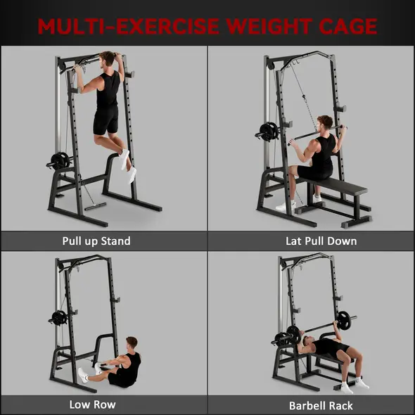 SPORTNOW Power Cage Power Rack with 15-Level Squat Rack, Cable Pulley System, Pull up Stand and Push up Stand - 4