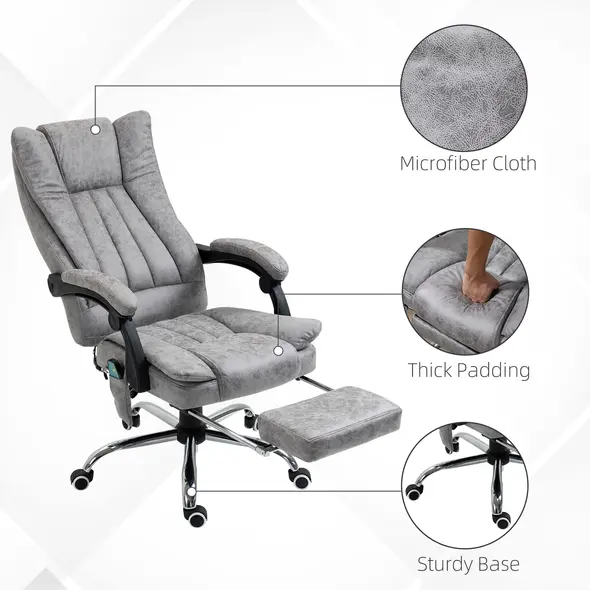Vinsetto 6 Point Vibrating Massage Office Chair with Heat, Breathable Faux Leather Office Chair with High Back, Height Adjustable Grey - 7