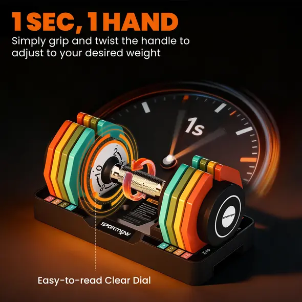 SPORTNOW Adjustable Dumbbells Set with Safety Locking Mechanism, Multicoloured - 5