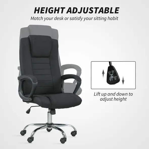 Vinsetto Linen-Look Swivel Office Chair - Black - 4