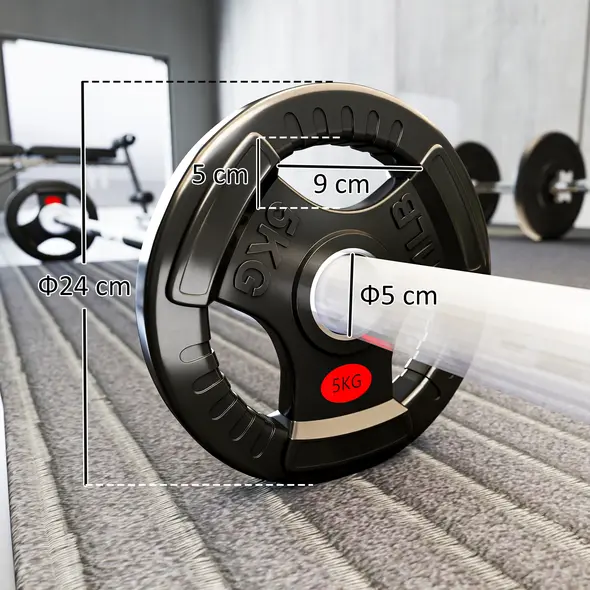 SPORTNOW Olympic Weight Plates, 2"/5cm Weight Disc Pair with Tri-Grips, 2 x 5kg Dumbbell Plates for Weightlifting and Strength Training Home Gym Fitness Workout, Black - 3