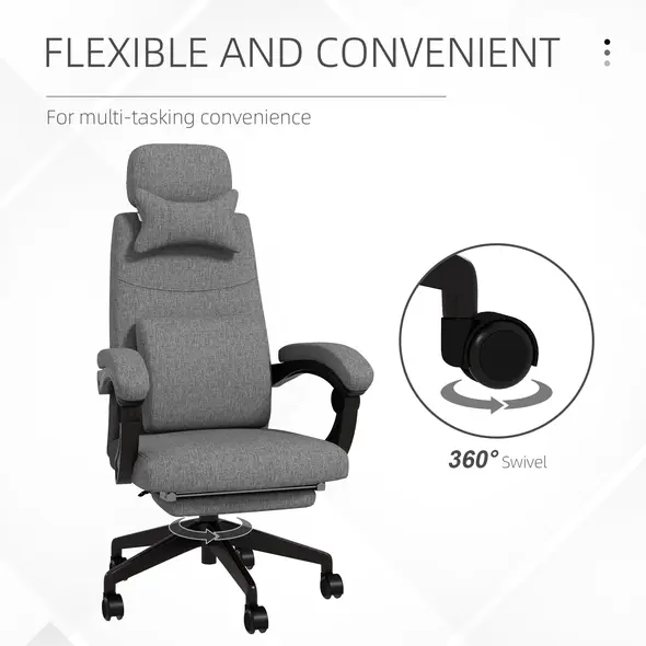 Vinsetto Linen-Look Office Chair, with 160° Reclining Back and Footrest - Dark Grey - 7