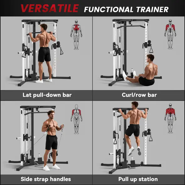 SPORTNOW Multifunctional Gym Machine with High-Low Pulleys Pull Up Bar Home Strength Training, Black - 4