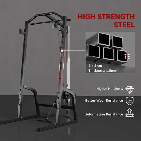 SPORTNOW Power Cage Power Rack with 15-Level Squat Rack, Cable Pulley System, Pull up Stand and Push up Stand - 8