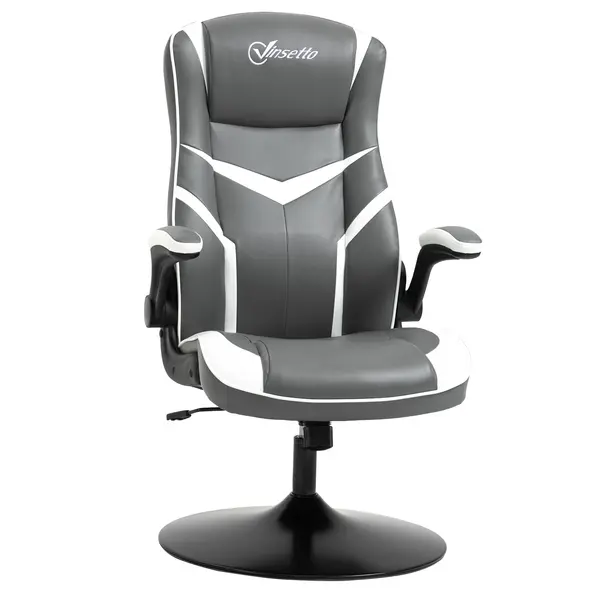 Vinsetto Gaming Chair Ergonomic Computer Chair with Adjustable Height Pedestal Base, Home Office Desk Chair PVC Leather Exclusive Swivel Chair Grey - 1