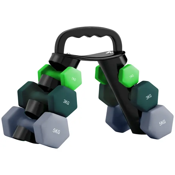SPORTNOW Dumbbells Set with Storage Rack, 2 x 1kg, 2 x 3kg, 2 x 5kg, Green - 1