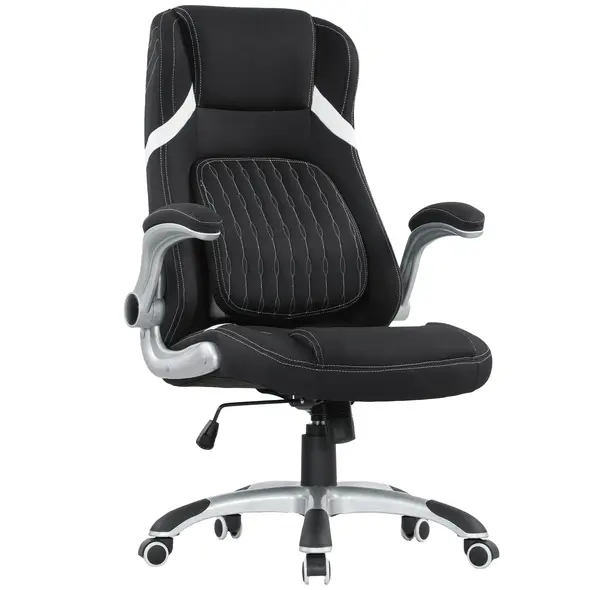 Vinsetto Linen-Look Office Chair, with Adjustable Height and Tension - Black - 1