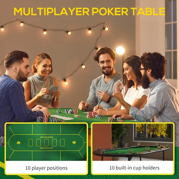 SPORTNOW Foldable Poker Mat, 10-Player Table Top with Cup Holder, Carry Bag - Green - 5