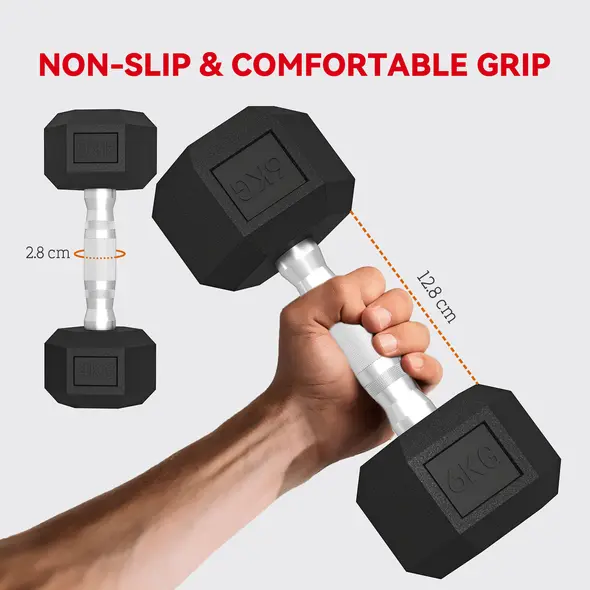 SPORTNOW Hex Dumbbell Set with Weights Storage Rack, Rubber Coated Dumbbells, Non-Slip Chrome Handles, Space-Saving for Home Gym Weight Lifting Strength Training, 2 x 2kg, 2 x 5kg, 2 x 8kg - 5