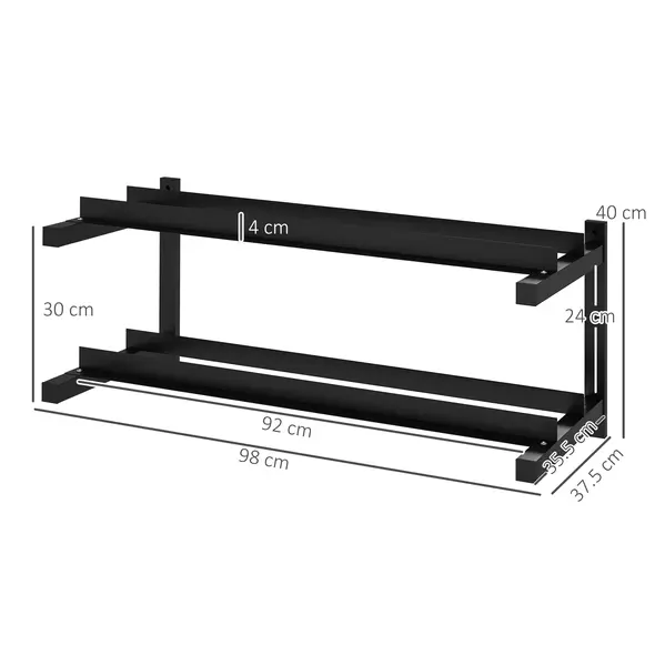 SPORTNOW Wall-Mounted Dumbbell Rack, 2-Tier Weight Stand, Space-Saving and Multi-Functional Steel organiser for Home Gym, Black - 3