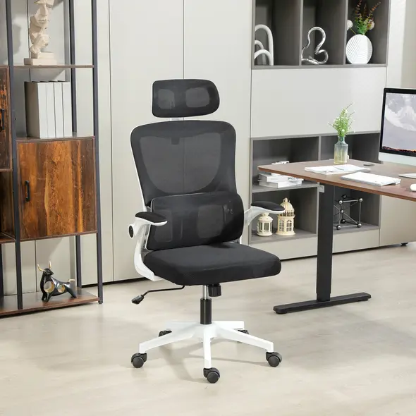 Vinsetto Ergonomic Office Chair, High Back Mesh Computer Desk Chair with Adjustable Headrest and Lumbar Support, Rotatable Armrests, Tilt Function for Home Office, Black - 2