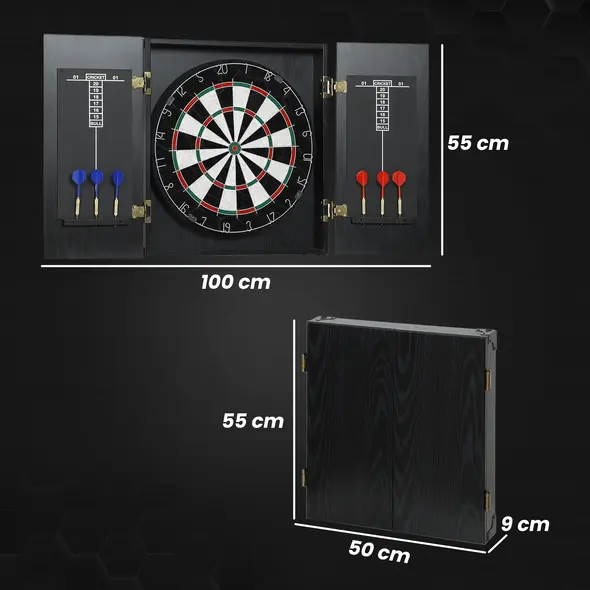 SPORTNOW Bristle Dartboard with Cabinet, 6 Steel Tip Darts, Cabinet - 3