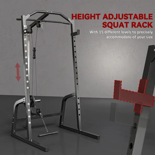 SPORTNOW Power Cage Power Rack with 15-Level Squat Rack, Cable Pulley System, Pull up Stand and Push up Stand - 6