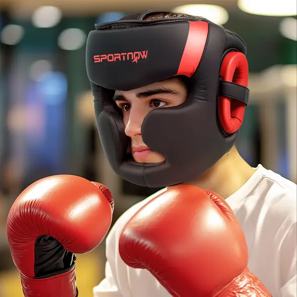 SPORTNOW Boxing Headguard w/ Adjustable Strap for Sparring, Kickboxing, MMA, Red/Black - 2