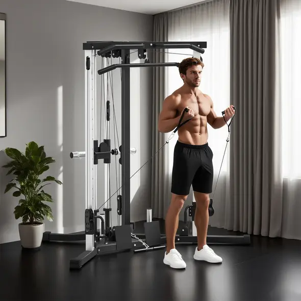 SPORTNOW Multifunctional Gym Machine with High-Low Pulleys Pull Up Bar Home Strength Training, Black - 8