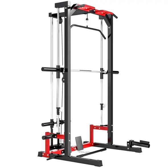 SPORTNOW Cable Crossover Machine, Multi-Function Power Rack with Pull Up Bar, Lat Pull Down System, Squat Rack, Barbell Bar - 1