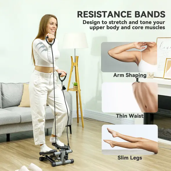 SPORTNOW Mini Stepper, Compact Step Machine Exerciser for Home Workouts, with Resistance Bands, LCD Monitor, Non-Slip Pedals - 4