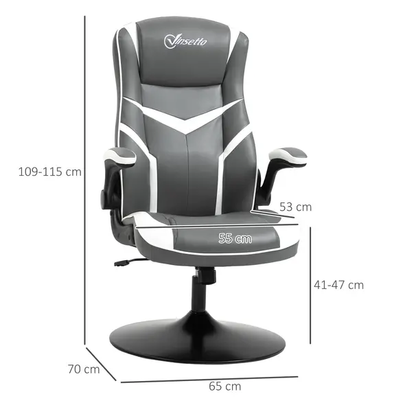 Vinsetto Gaming Chair Ergonomic Computer Chair with Adjustable Height Pedestal Base, Home Office Desk Chair PVC Leather Exclusive Swivel Chair Grey - 3