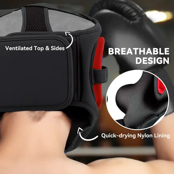 SPORTNOW Boxing Headguard w/ Adjustable Strap for Sparring, Kickboxing, MMA, Red/Black - 6
