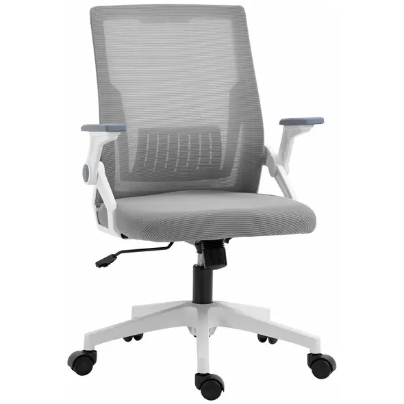 Vinsetto Mesh Office Chair, Desk Chair with Lumbar Support, Flip-up Armrest, Swivel Wheels, Adjustable Height, Grey - 1