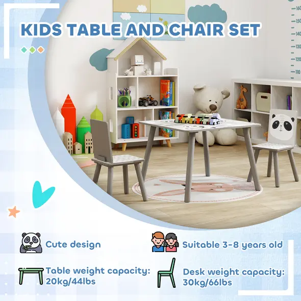 ZONEKIZ Kids Table and Chairs, Kids Storage Unit and Kids Easel Set, Cute Animal Design Kids Activity Furniture Set for Ages 3-8 Years, Grey - 9