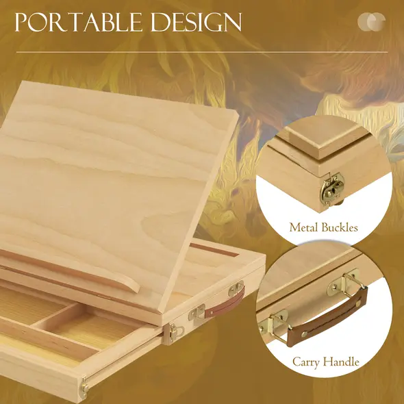 Vinsetto Wooden Table Easel Box with Storage Portable Folding Artist Easel, Natural - 7