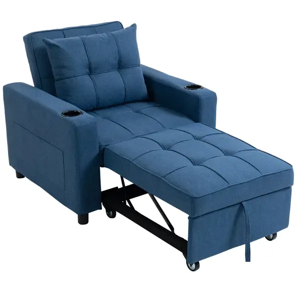 HOMCOM 3-in-1 Single Sofa Bed, Convertible Sleeper Chair Bed - Dark Blue - 11