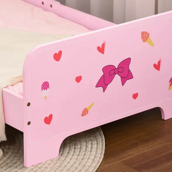 ZONEKIZ 3PCs Kids Bedroom Furniture Set with Bed, Dressing Table and Stool, Princess Themed, for 3-6 Years Old, Pink - 9