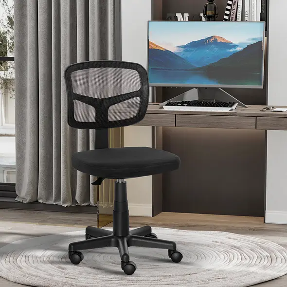 Vinsetto Small Office Chair without Arms, Ergonomic Swivel Mesh Desk Chair with Curved Back and Wheels, Height Adjustable, for Home Vanity Computer Dressing Table Study Bedroom, Holds Up to 120 kg - 2