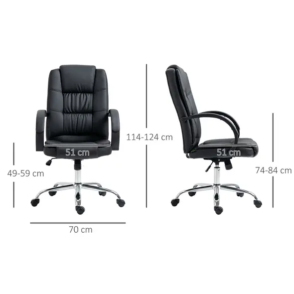 Vinsetto Office Chair, PU Leather Desk Chair with 13cm Soft Padded Seat and Backrest, Swivel Chair with Adjustable Height and Rolling Wheels, Black - 3