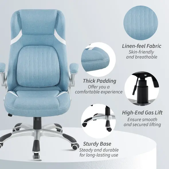 Vinsetto Linen-Look Office Chair, with Adjustable Height and Tension - Blue - 9