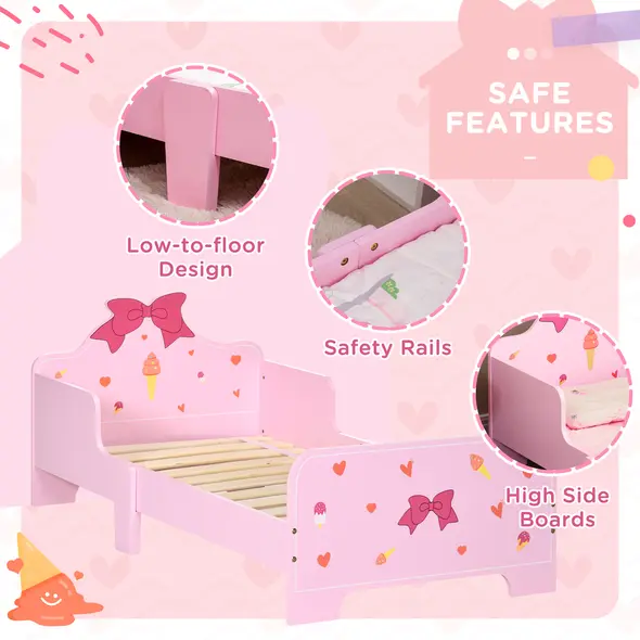 ZONEKIZ 4PCs Kids Bedroom Furniture Set with Bed, Toy Box Bench, Dressing Table and Stool, Princess Themed, for 3-6 Years Old, Pink - 7