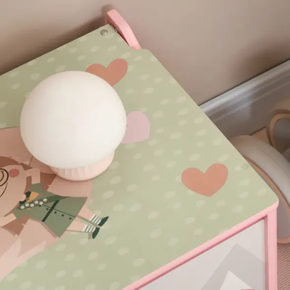 ZONEKIZ Kids Bedroom Furniture Set Includes Bed Frame, Toy Chest, Dressing Table for Ages 3-6 Years, Pink - 9