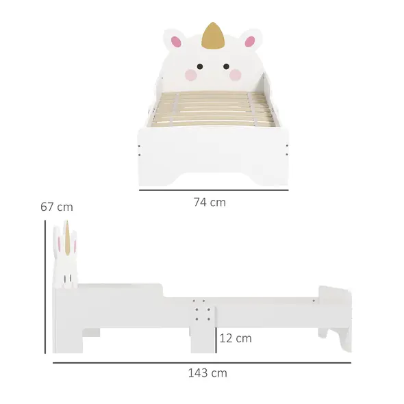 ZONEKIZ Unicorn-Designed Toddler Bed, Kids Bedroom Furniture, for Ages 3-6 Years, 143 x 74 x 67cm - White - 3