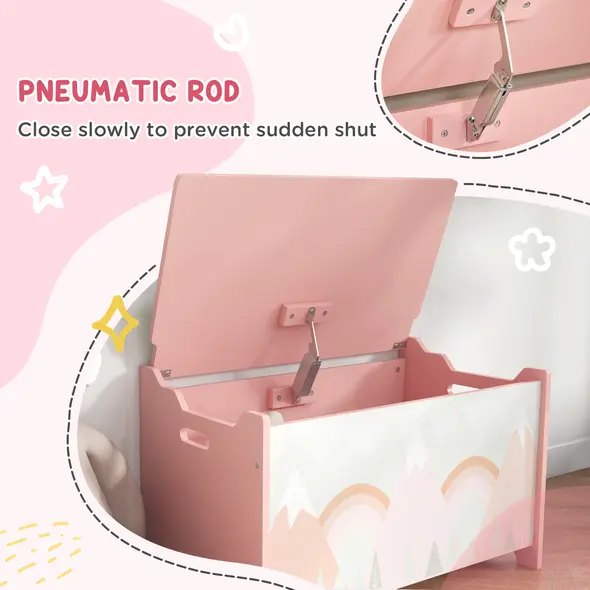 ZONEKIZ Kids Bedroom Furniture Set Includes Bed Frame, Toy Chest, Dressing Table for Ages 3-6 Years, Pink - 6