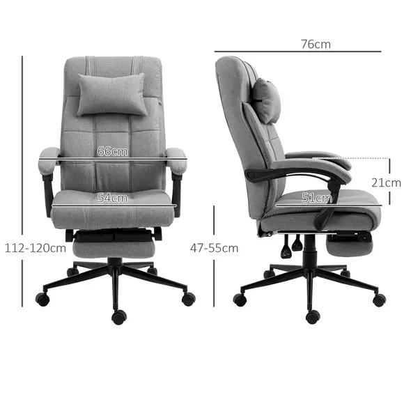 Vinsetto Office Chair with Footrest Ergonomic Office Chair with Armrests Lumber Support and Headrest Light Grey - 3