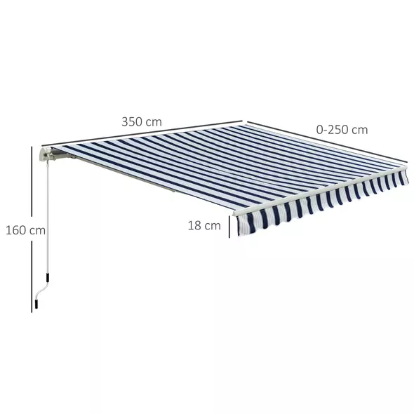Outsunny Manual Retractable Awning, 3.5x2.5 m-Dark Blue/White Stripes - 3